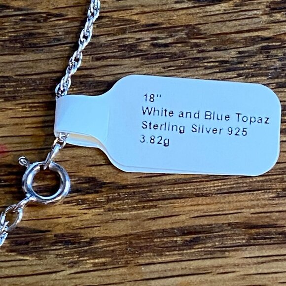 18" Necklace Sterling Silver 925 Pendant Blue and White Topaz Jewelry - Picture 4 of 5